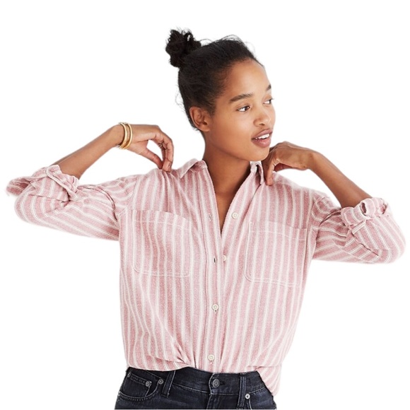 Madewell Flannel Classic Ex-Boyfriend Craig Stripe Top - Picture 1 of 10